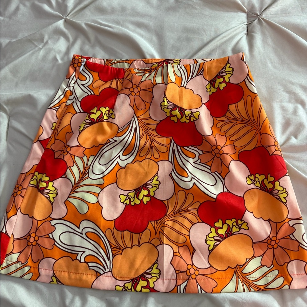 SHEIN Floral Mini Skirt in Orange and Red